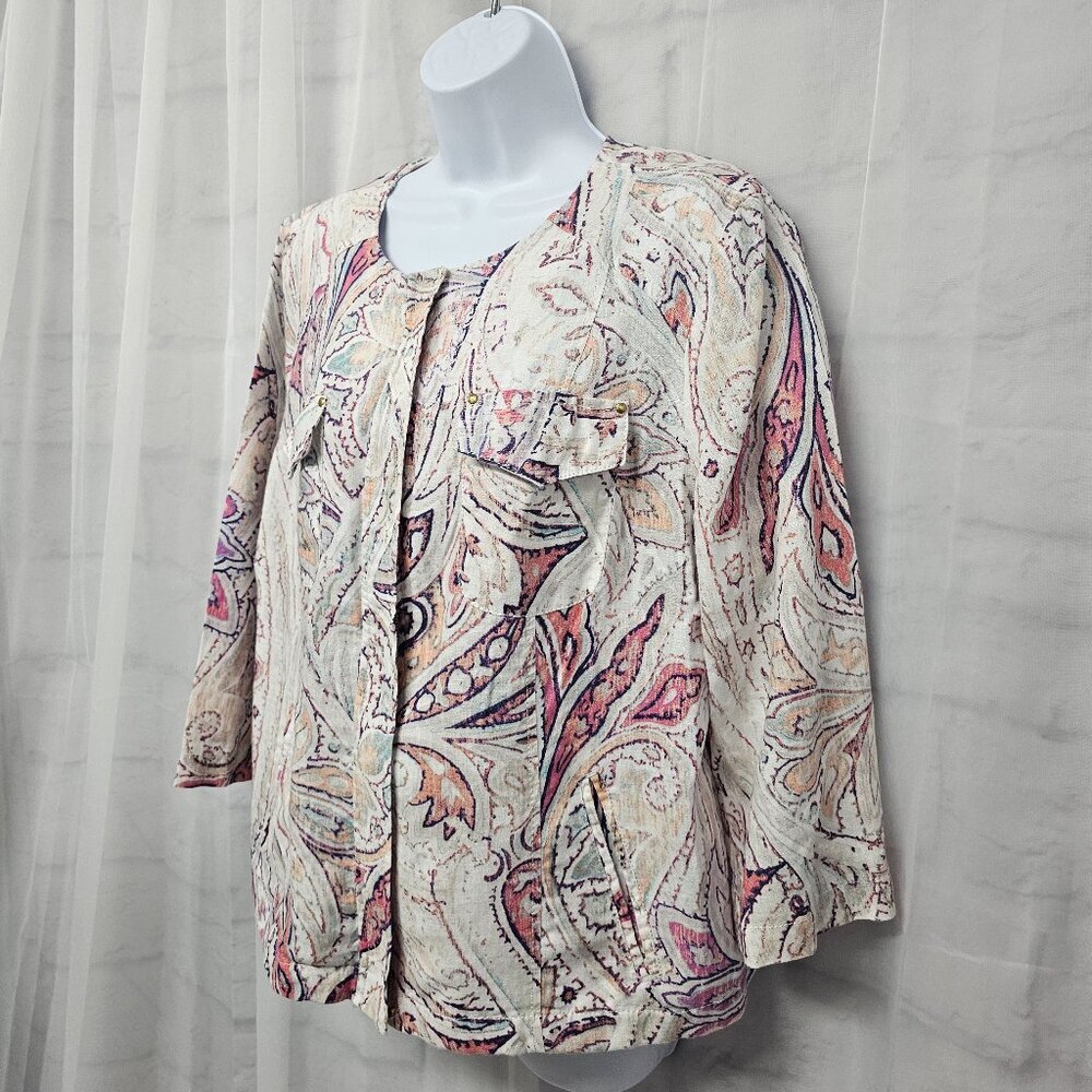 Chico's Jacket Shacket Pink Linen Boho Coastal Beach 2 (L) - Picture 10 of 16